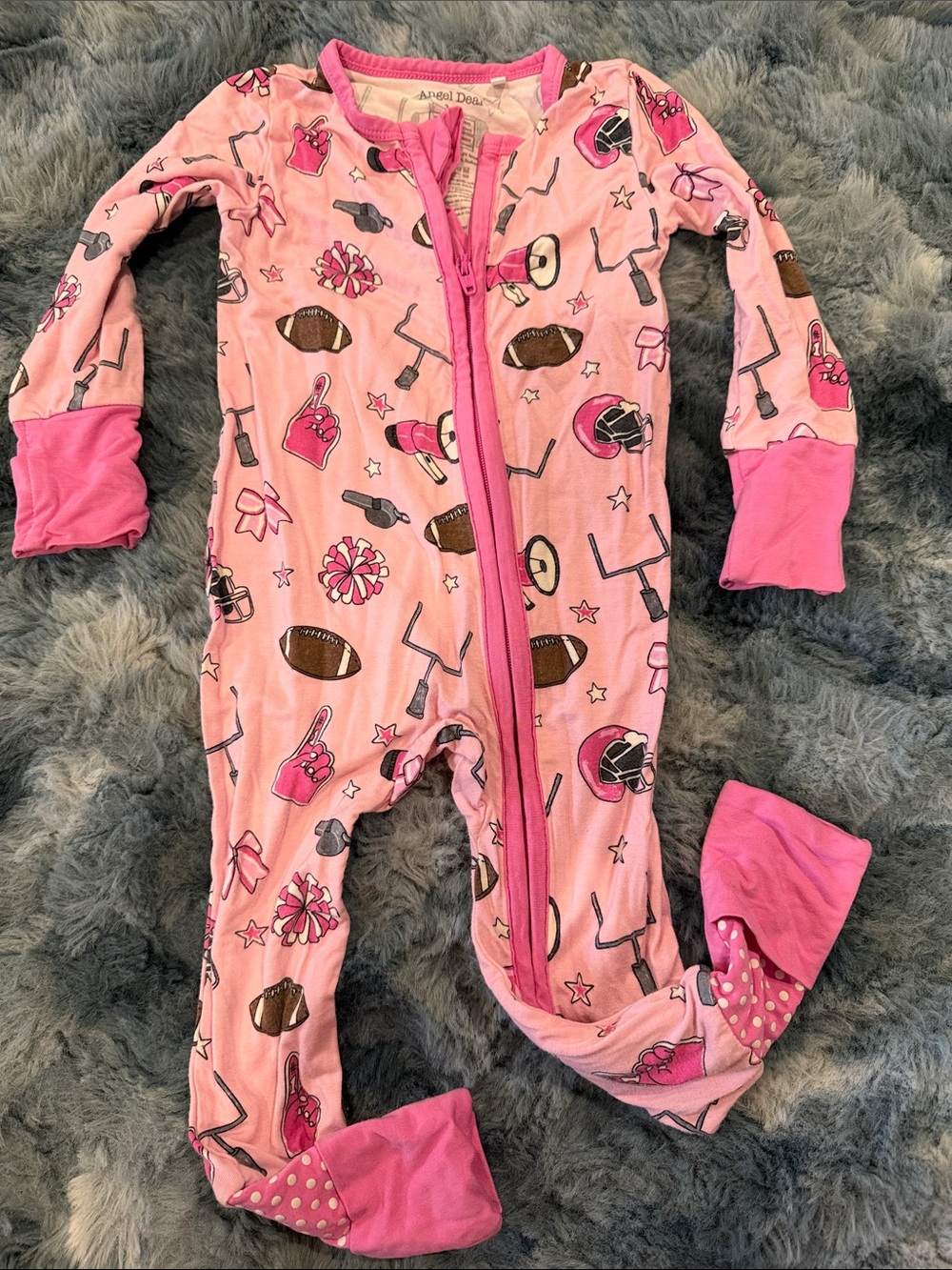 Angel Dear Pink Football & Cheer Print Footed One-Piece